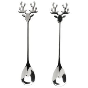 Små skjeer med reinsdyrfigur til dessert og servering, 2-pk
