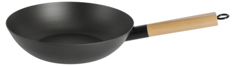 Wokpanna i kolstål med platt botten, 28 cm