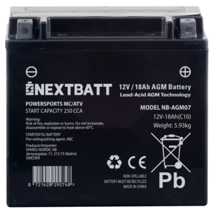 Motorsykkelbatteri AGM 12 V, 18 Ah