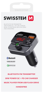 Swissten FM-sändare med Bluetooth för bil, 12-24 V