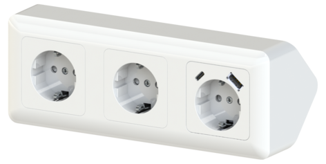 Cotech 3-osainen pistorasia kulmaan, pinta-asennus, USB