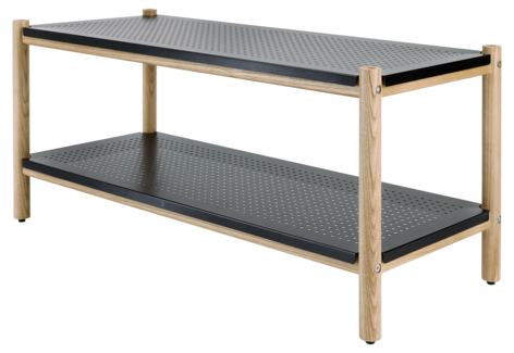 Skohylla svart metall och trä, 80,8 cm