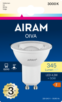 Heijastinlamppu LED GU10 4,2 W Airam Oiva, lämpimän valkoinen