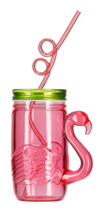 Plastmugg med lock och sugrör, Flamingo