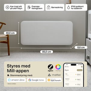 Mill Invisible Smart WiFi element Gen. 4, vit, 1000 W