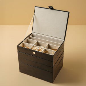 Smyckeskrin herr, smyckesbricka med lock, stapelbar, svart