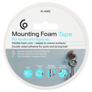 Dubbelhäftande monteringstejp inomhus, 30 mm x 5 m, vit