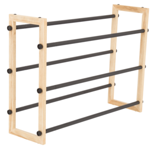 Justerbar skohylle i tre/metall 