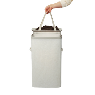 Smal vaskekurv med lokk, plast/tekstil, 22 x 40 x 67 cm