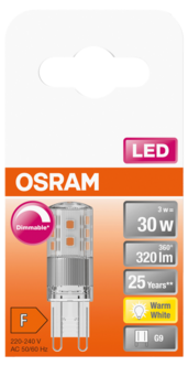 Osram G9 dimbar LED-stiftpære PIN 30, 3 W, varmhvit