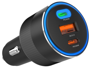 Billaddare 3-i-1, 12 V, 24 V, USB-C och USB-A, 78 W
