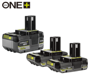 Ryobi One+-batterier 2 x 2 Ah, 1 x 5 Ah, RB183522