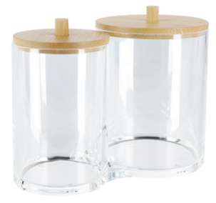 Rund boks i gjennomsiktig plast med bambuslokk