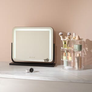 Sminkspegel med LED-belysning, svart, 52 x 44 cm