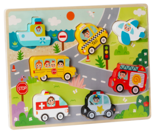 Puslespill i tre med kjøretøy, 7 deler, fra 1 år