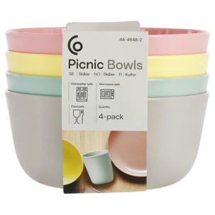 Plastskålar 0,5 liter, flera färger, 4-pack