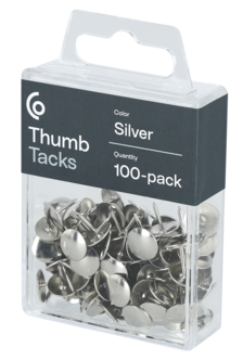 Tegnestifter til oppslagstavler og vegg, sølv, 100-pakning