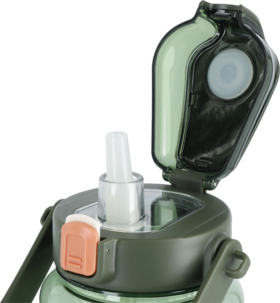 Vattenflaska 1,5 liter, sugrör och måttskala, grön