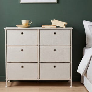 Kommode med 6 skuffer, beige, 88,5 x 30 x 77,3 cm