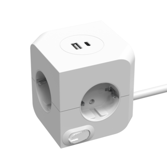 Cube Jatkojohto kuutio, USB-A, USB-C ja virtakytkin