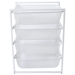 Trådkurv med stativ og 4 kurver, 49 x 55 x 71 cm, hvit