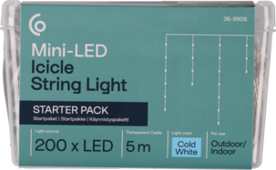 Mini LED Jääpuikkovalosarja kylmä valkoinen, jatkettava, 5 m