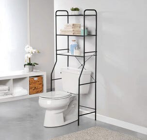 Kylpyhuoneen hylly WC-pöntön päälle musta, 58 x 33 x 153,5 cm