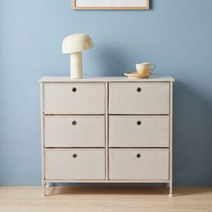 Kommode med 6 skuffer, beige, 88,5 x 30 x 77,3 cm