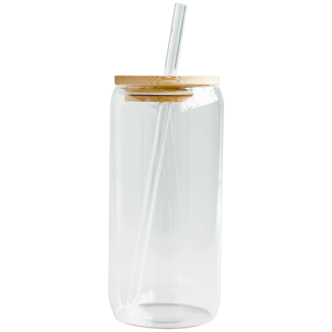 Glasburk med sugrör och bambulock, 480 ml