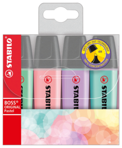 Överstrykningspennor Stabilo Boss pastell, 4-pack