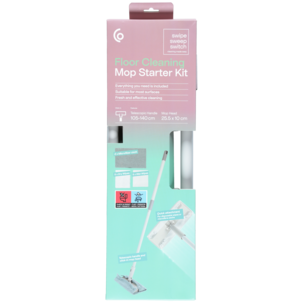 Gulvmopp startsett med teleskopskaft og kluter