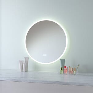 Rund badrumsspegel med dimbar belysning, vit, 60 cm