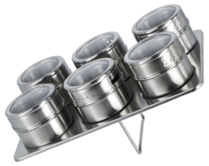 Krydderbokser med magnetisk stativ, 6-pakning