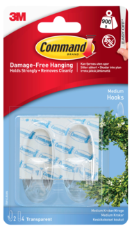 Command Medium selvklebende kroker transparente, 2-pack