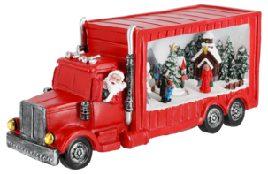 Lastbil med julby, belysning och musik