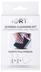 North skjermrens med pusseklut for mobil, 2 x 30 ml