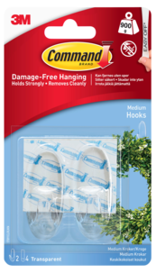 Command Medium självhäftande krokar transparenta, 2-pack