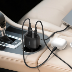 Belkin BoostCharge snabbladdare bil, USB-A, USB-C, 75 W