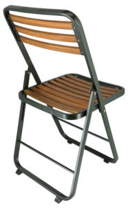 Cafeset utomhus, bord och 2 stolar, grön metall, trä