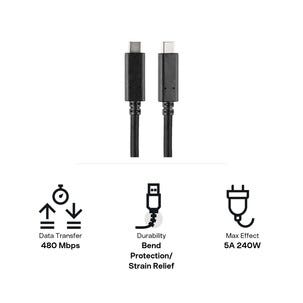 USB-C till USB-C kabel 5A 240 W, svart
