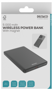 Deltaco trådlös powerbank med magnet, 5 000 mAh, 20 W