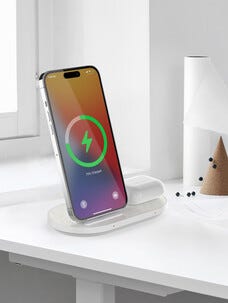 Trådløs 2-i-1 Qi2-lader, hvit