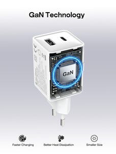Laturi USB-C ja USB-A GaN, 32 W