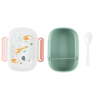 Matboks for barn, med rom og skje, grønn/rosa