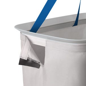 Smal tvättkorg med lock, plast/tyg, 22 x 40 x 67 cm, grå