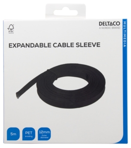 Deltaco kabelstrumpa flätad, svart, 5 m