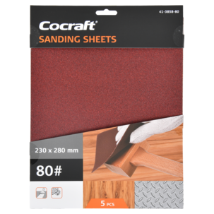 Cocraft sandpapir for tre og metall, 230 x 280 mm, 5-pakning