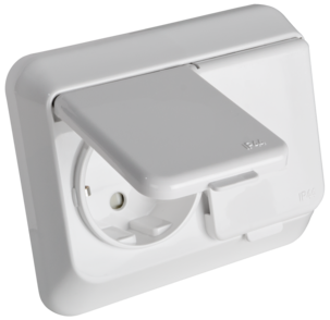 Schneider Exxact 2-veis innfelt stikkontakt med lokk, IP44