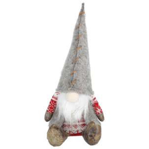 Stor stoffnisse med lue og skjegg, 40 cm