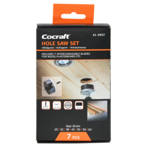Cocraft hålsågssats 25–62 mm, trä och gips, 7 delar